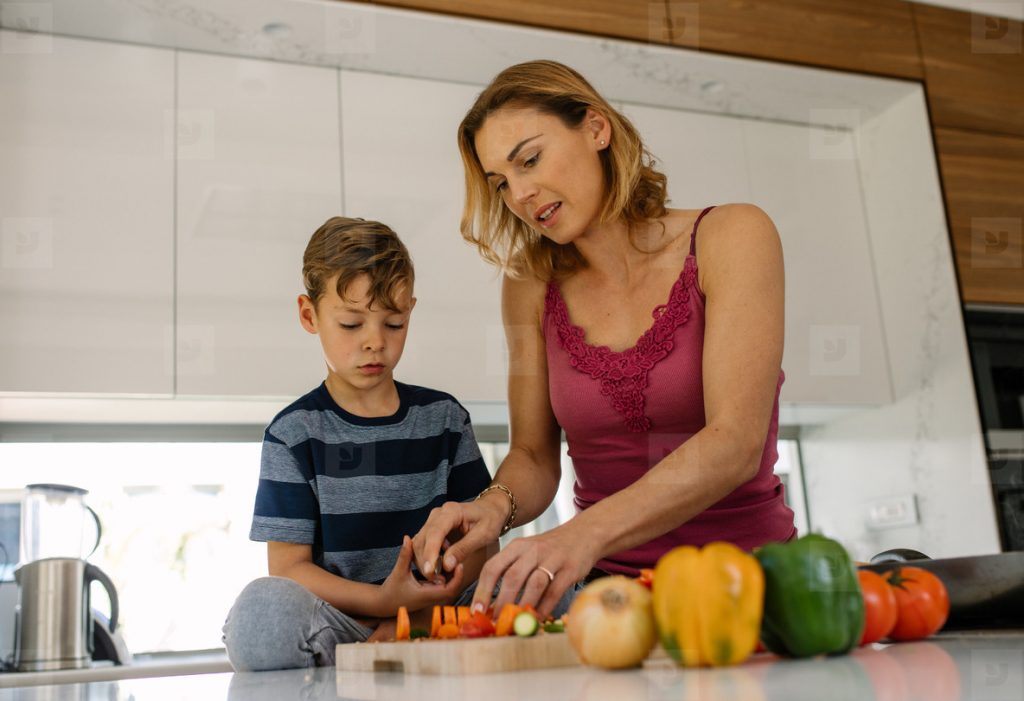 cooking/mother and son