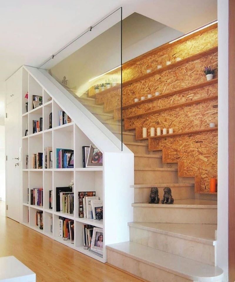 library under stairs